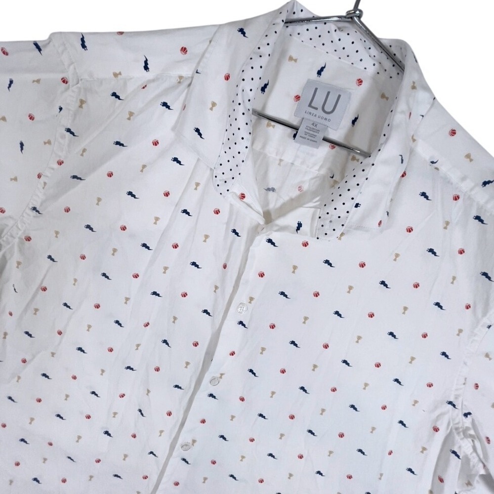 LU Linea‎ Uomo Mens 4X White Sport Print Short Sleeve Button Down Shirt